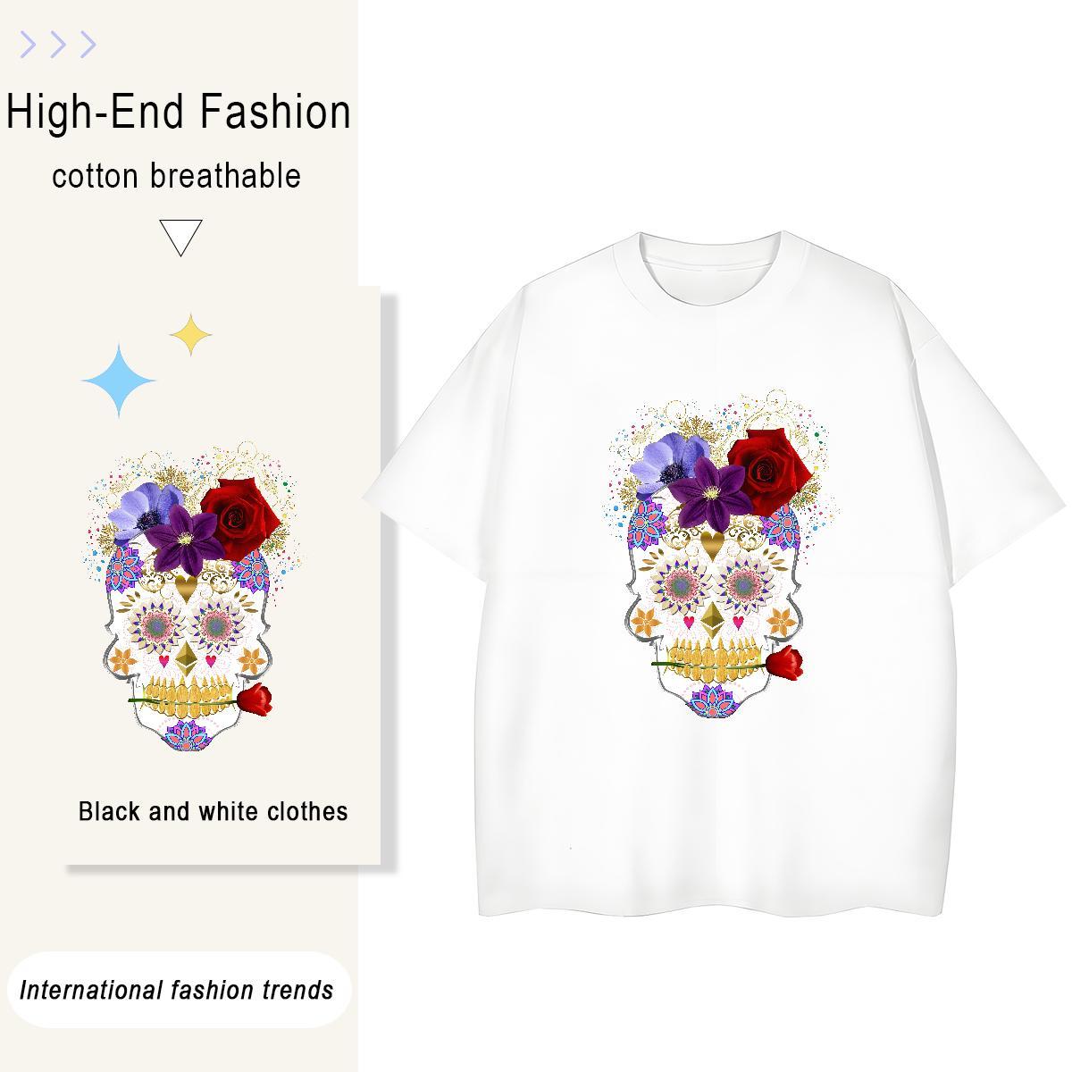 Designer T-Shirts 230g 100% Cotton Crew Neck Breathable Spring Summer flower Tshirt for Man Woman Soft Anime Oversized Tops Shirt