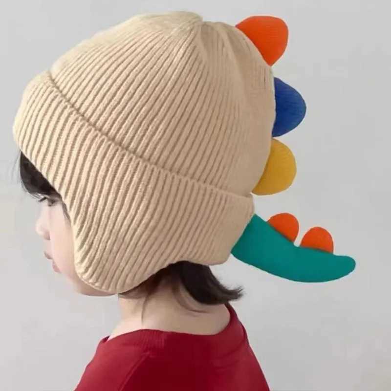 Winter Warm Baby Ear Protection Hat 3D Dinosaur Kids Earmuffs Cap Toddler Woolen Knitted Hats 2-6 Years Children Beanies LX241018