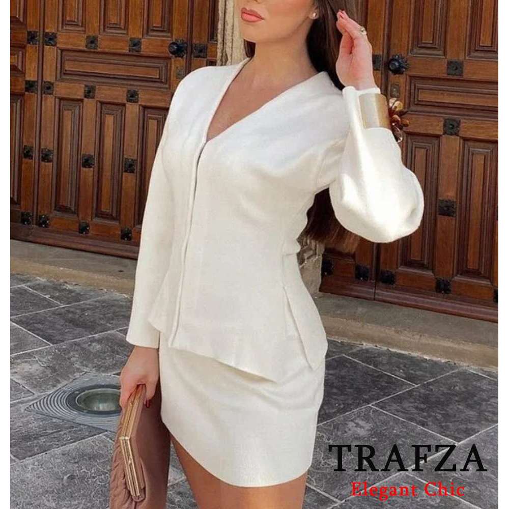 Trafza-Women Fashion Loose Knitted Top Coat And A-E Skirt New 2024 Spring Autumn Fall Bury Modern Set