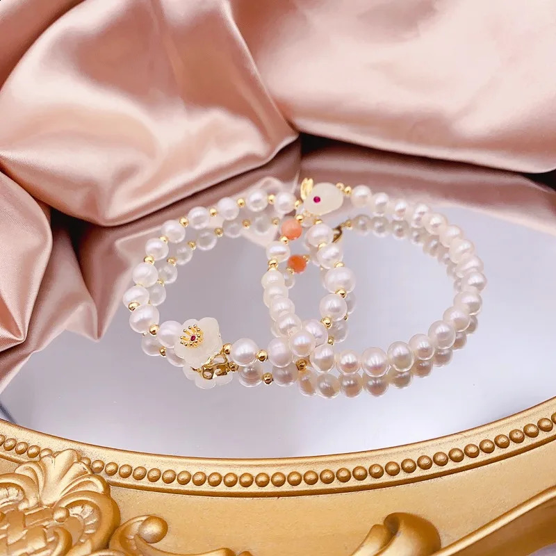 Minar Creative Opal Freshwater Pearl Cartoon Rabbit Butterfly Flower Cat Cherry Bow String Bracelet 241018
