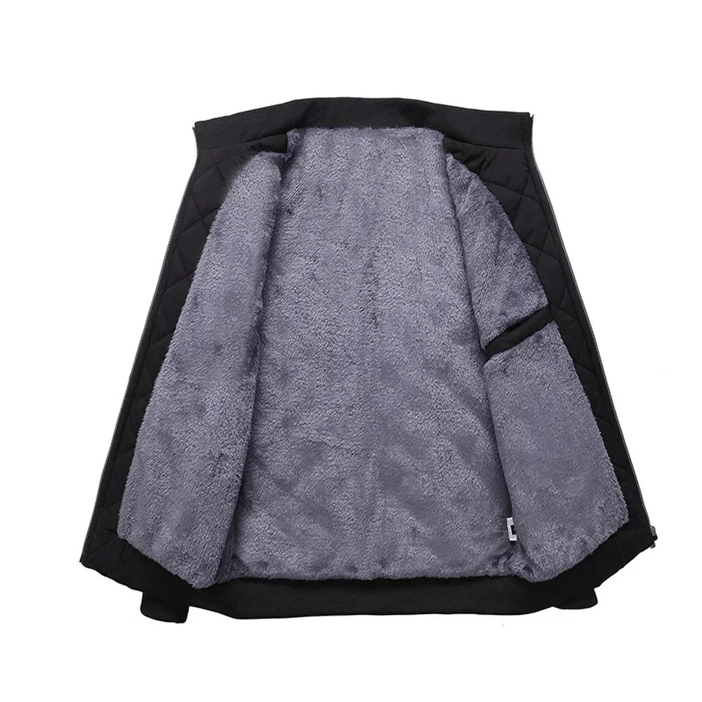 Slim Fit Coat Autumn Winter Bomber Jacket Men Diamond Pattern Fleece Lined Casual Fashion Clothing 241018