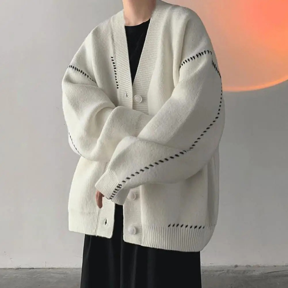 Stylish Men Coat Knitwear Sweater Solid Color Loose Oversized Autumn Thermal 241018