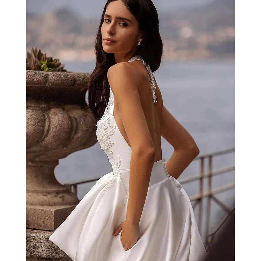 Dresses Elegant A E Boho Halter Neck Appliques Backless Bridal Dress Women White Wedding Gowns Vestidos De Novia legant ppliques