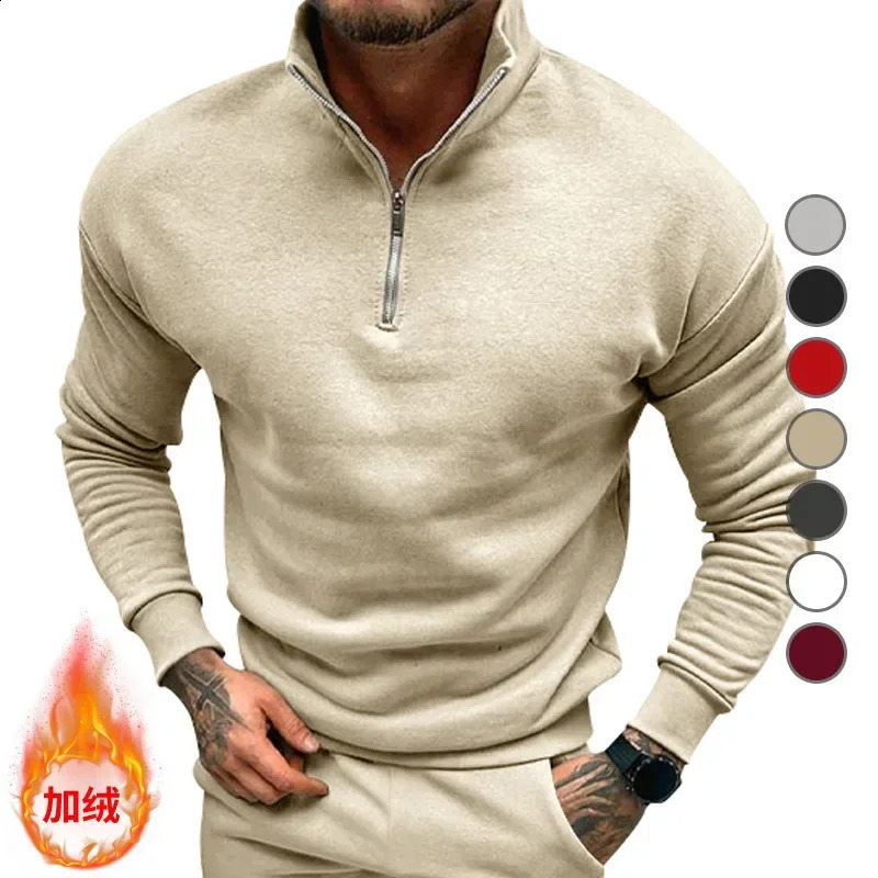 Autumn Thick Warm Knitted Sweaters Comfy Clothing Half Zip Fleece Winter Coat Solid Long Sleeve Turtleneck Shirts Pullover Men 241017