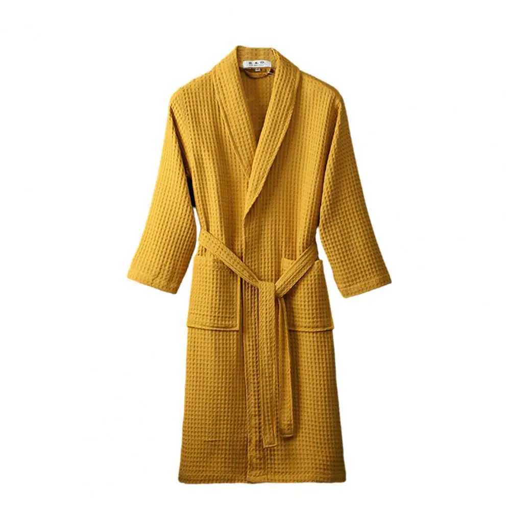 Adjustable Waist Nightgown Versatile Unisex Nightgown Mens Bathrobe Stylish V Neck Lace-up Waist Long Sleeve Pockets for SpringXJ241018