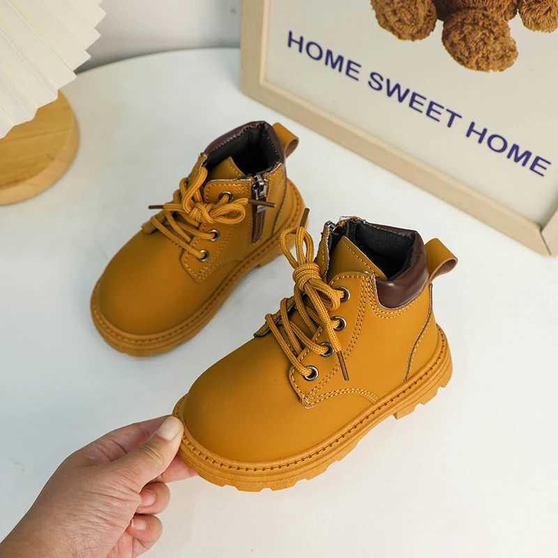 Boots Childrens Autumn Boots 2024 New Boys Leather Boots Fashion Non-slip Kids Causal Girls School Ankle Boots Comfortable Versatile H241018