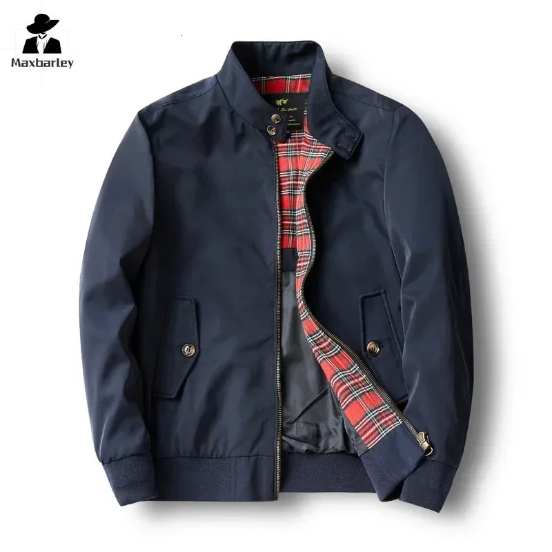 Autumn Mens Jacket Solid Color Classic Retro Baseball Suit Coat Street Motorcycle Stand Collar Windproof 241018