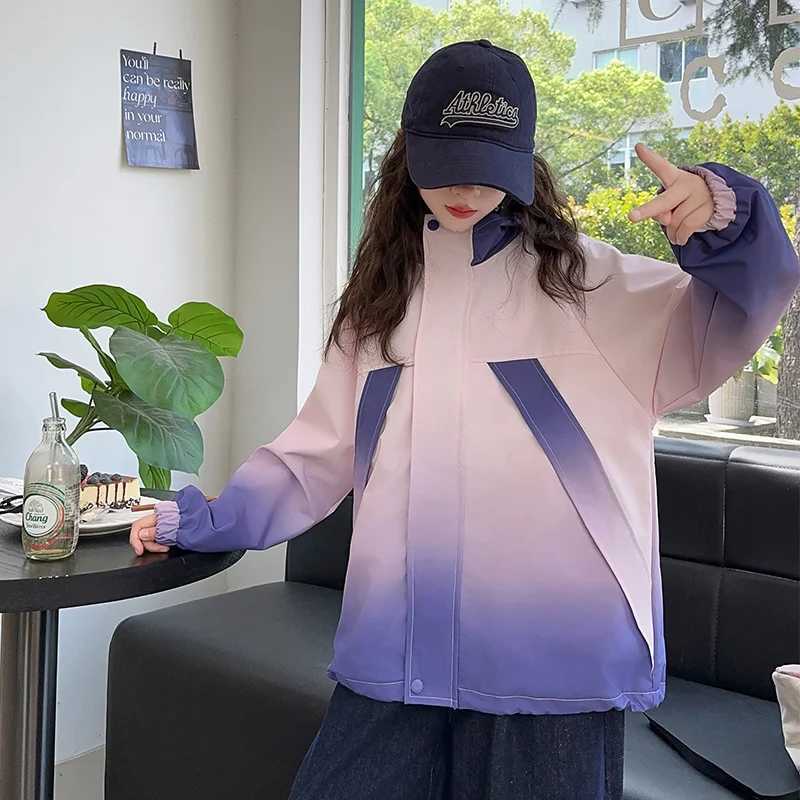 New Fashion Childrens Gradient Hoodie Jacket Girls Clothing Korean Autumn Clothing Coat with Hoodie 5 6 7 8 12 14Y M241018