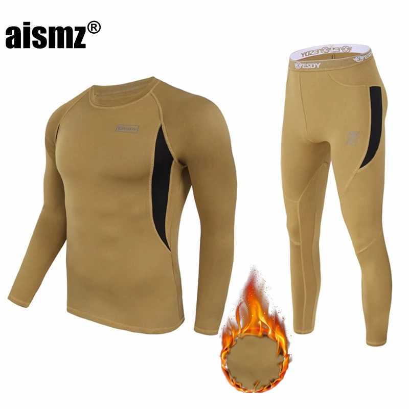Men's Thermal Underwear Aismz winter Top quality New thermal underwear men compression flce sweat quick drying thermo underwear sets men clothing