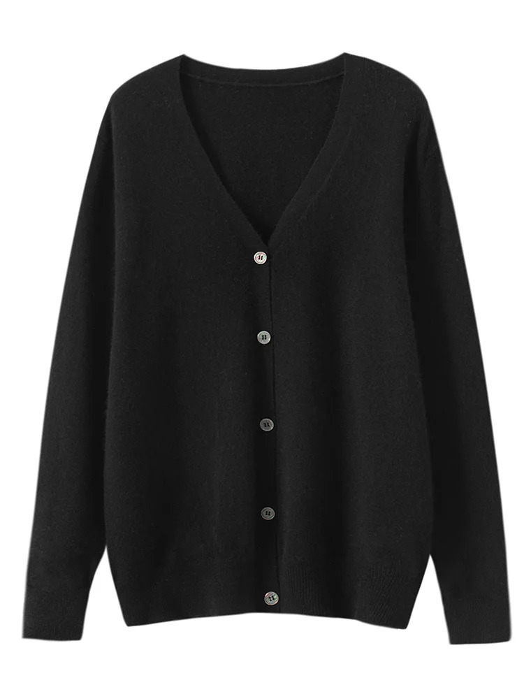 Spring Autumn Mens Vneck Cardigan 100% Merino Wool Sweater Smart Casual Solid Comfort Cashmere Knitwear Korean Clothes 241018