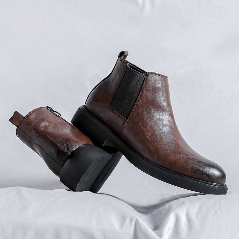 Martin Boots Mens British Style High Ankle Boots Business Dress Leather Shoes Mens Low Top Black Pointed Chelsea Fashion Boots 240927