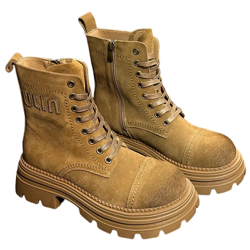 Autumn Winter Retro British Style Frosted Leather Brushed Thick Soled Martin Boots