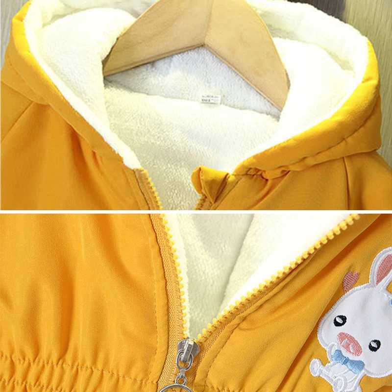 Fashion Girls Jacket with Velvet Autumn Girls Winter Coat Cartoon Rabbit Hooded Windproof Coat Childrens Clothing M241018