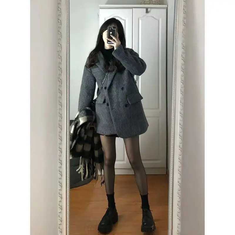 2024 Autumn/Winter New Womens Woolen Suit Coat Loose Commuter Casual Warm JacketX241009