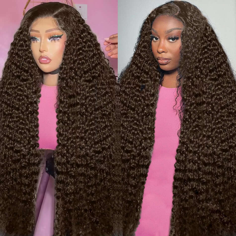 Xcurly Chocolate Brown Deep Wave 13x6 HD Front Wig 32 Inch Colored Water Curly 13x4 Lace Frontal Human Hair Wigs For Women