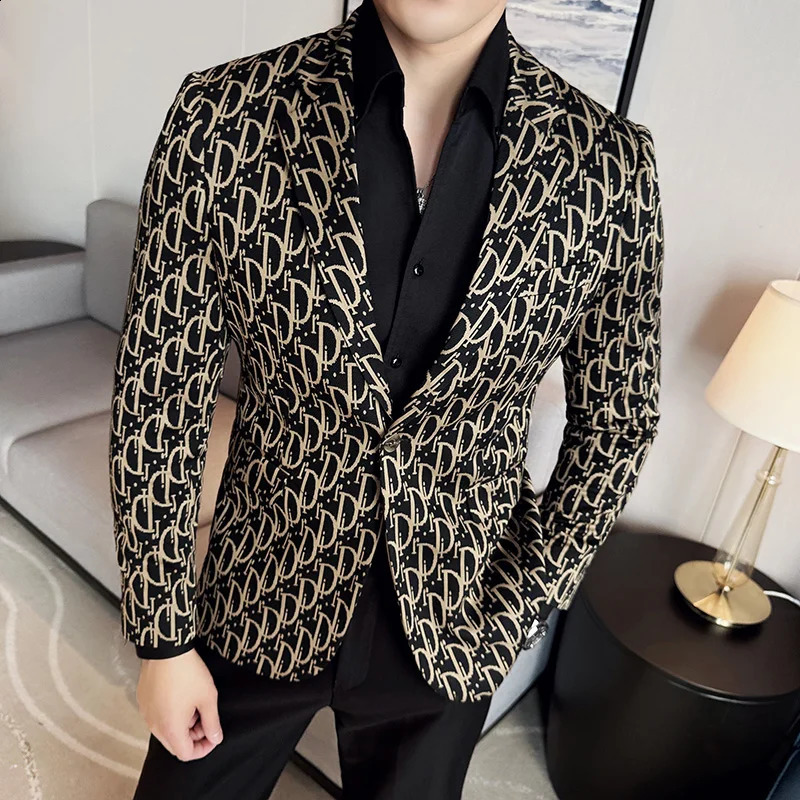 clothing commercial printing set jacket mens high-quality slim fit sports jacket casual wedding groom evening dress mens set jacket 4XL-M 241017