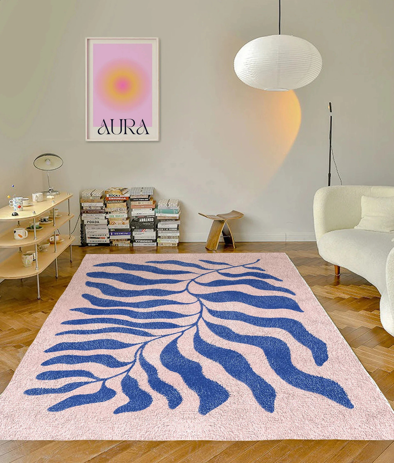 Blue Matisse Leaf Fashionable Retro Danish Pink Decorative Bedroom Living Room Modern Y2K Fashion Accent Carpet 1017 H260226