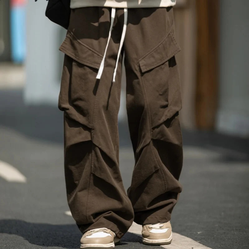 Multi-pocket Workwear Casual Pants Mens Autumn Winter Straight American Retro Doing Old Pleated Stereoscopic Trousers 241010