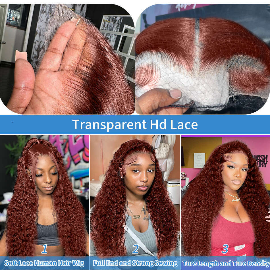 Xcurly 250% Reddish Brown Deep Wave 13x6 HD Front Human Hair Wigs For Women Water Curly 13x4 Lace Frontal Wig Pre Plucked
