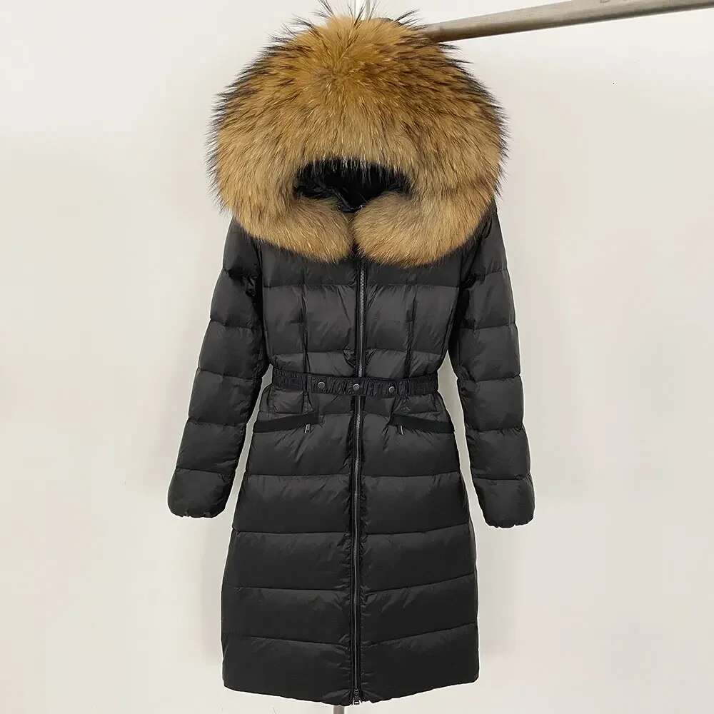 White Duck Down Winter Hooded Thick Real Raccoon Long Puffer Jacket Women Natural Fox Fur Collar Coat Female