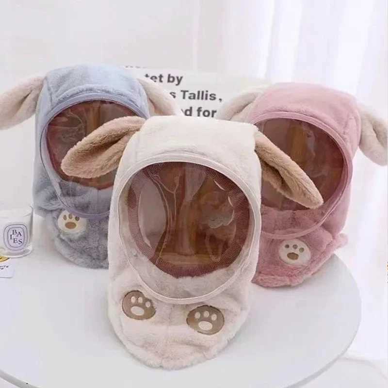 Kids Windproof Mask Integrated Hat Cute Rabbit Ears Plus Velvet To Keep Warm Hat Winter Cap for Kids for Boys Girls Accessories LX241018