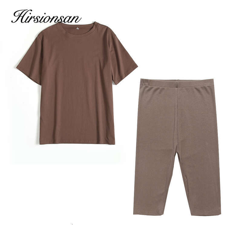 Hirsionsan 2023 Summer Cotton Sets Women Loose Two Pieces Short Sleeve T Shirts And Tight Shorts Solid Outfits Tracuit