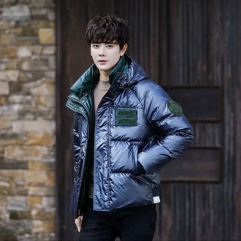 Winter Men Down Jacket Thicken Warm Male Short Hooded Glossy Wash-Free White Duck Down Coat Casual Plus Size Fashion Outwear 241017