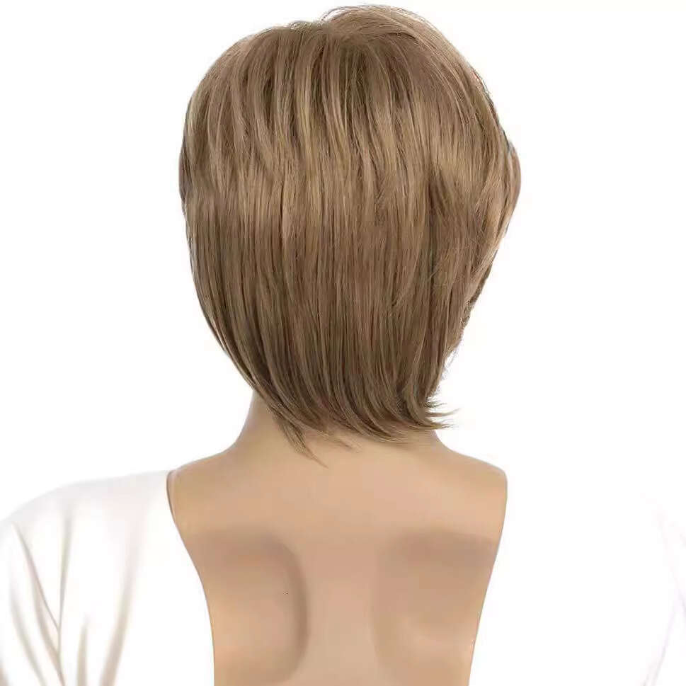 2023 Light Brown Men's Short Wig Layered Straight Hair Fluffy Natural Direct Sales