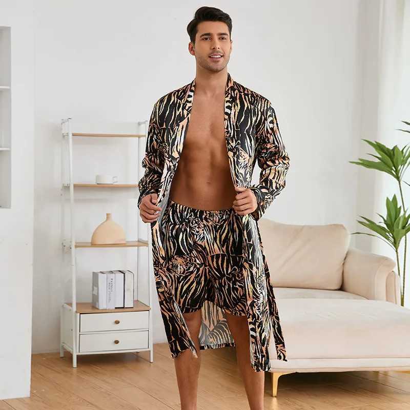 Men Bath Robe Satin Print Tiger Silk Bathrobe Home Sleepwear kimono Dressing Gown Bathrobe For MaleXJ241018
