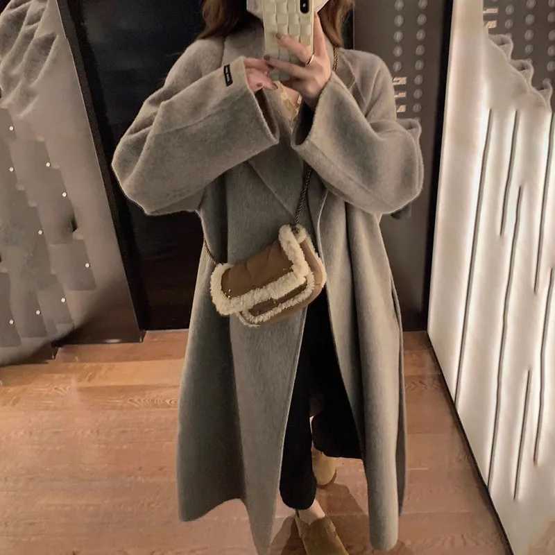 Casual Woolen Windbreakers Womens Overcoat 2024 Autumn Winter New Korean Loose Medium Long Double-sided Woolen Trenchcoat CoatX241009