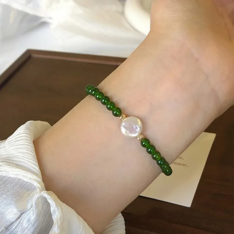 Minar handmade 14K real gold copper 6 8mm green agate natural stone irregular freshwater pearl bead necklace 241018