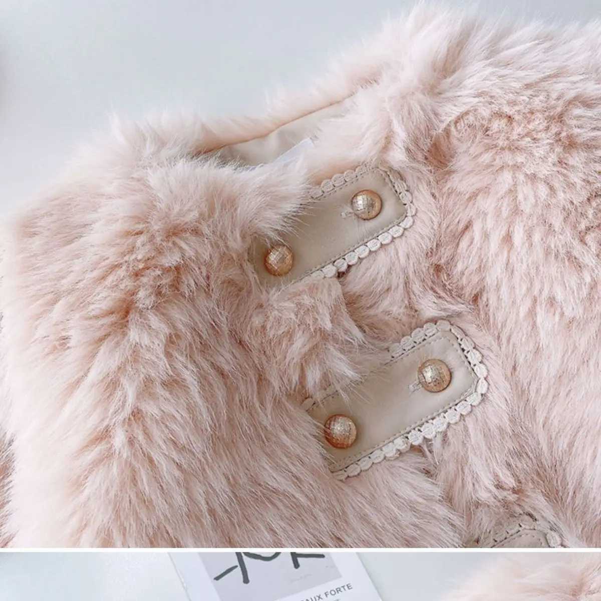 Winter womens coat new Korean cotton pad O-neck lavender jewelry double-layer solid color pin M241018