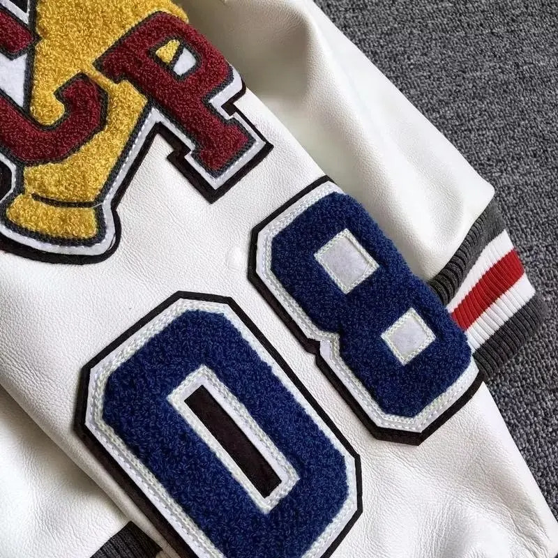 Y2K Baseball Uniform Jackets retro trend leather jacket Multiletter embroidery white short coat Mens spring and autumn 241018