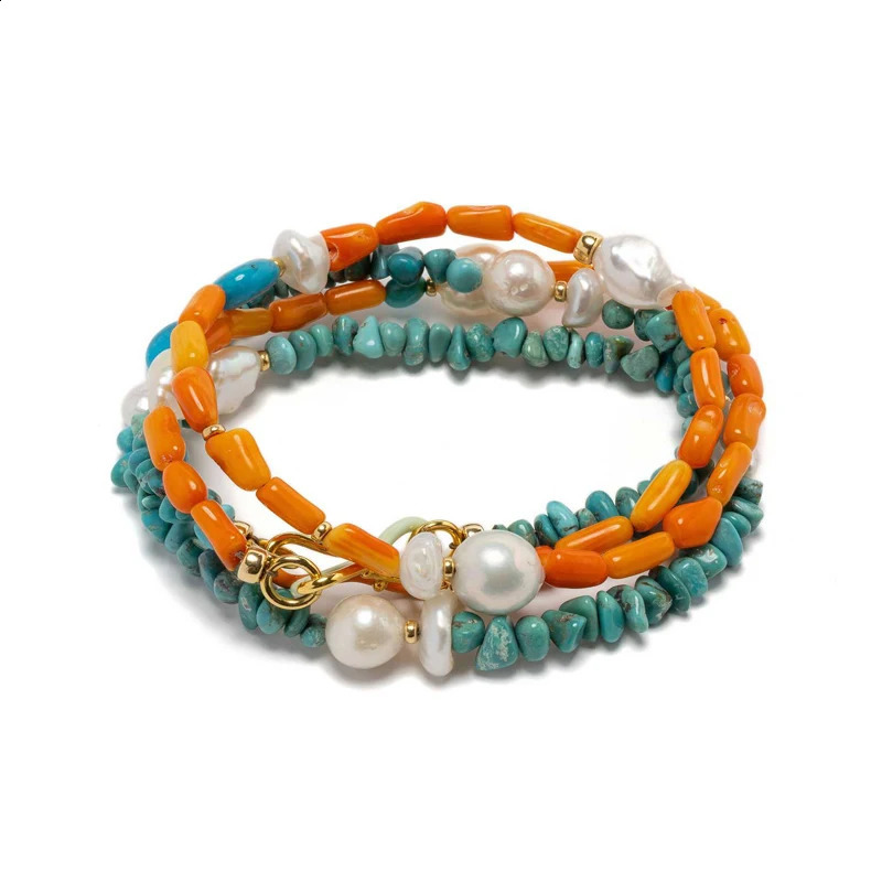 Creative Irregular Blue Stone Natural Freshwater Pearl Bead Necklace Bohemian Exquisite Womens Party Beach Long Jewelry 241018