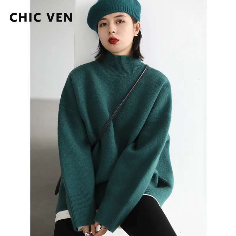 CHIC VEN Women's Sweater Solid Turtleneck Loose Pullover Womens Winter Sweaters Thick Warm Woman Tops Female Coat Autumn 2022