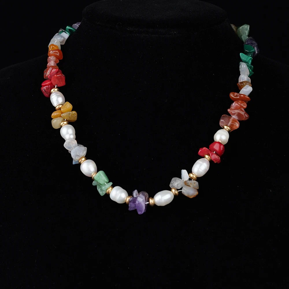 Natural gemstones irregular red coral chips natural pearls jewelry making stainless steel accessories necklaces 241018