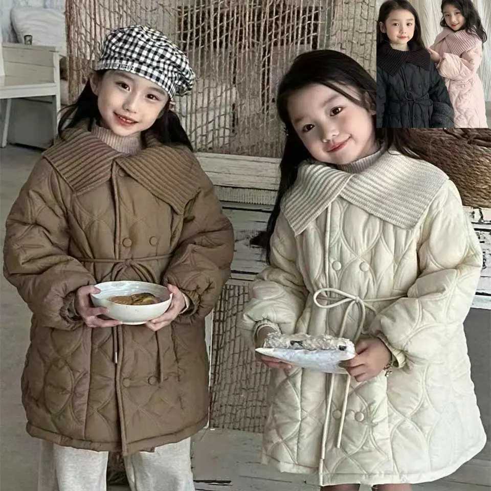 Baby girls long coat knitted wool collar lining cotton thick coat winter jacket childrens clothing for ages 3 to 8 M241018