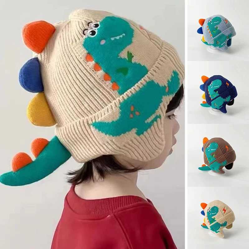 Dinosaur Kids Earmuffs Hat Winter Warm Knitted Beanie Cap for Boy Girl Cute 3D Solid Color Toddler Ear Protection Caps LX241018