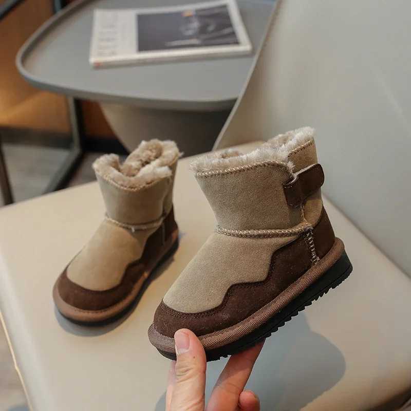 Boots Childrens Snow Boots 2023 Autumn and Winter New Girls Cotton Shoes Fashionable Lightweight Plush Warm Plush Boots for Boys PU H241018