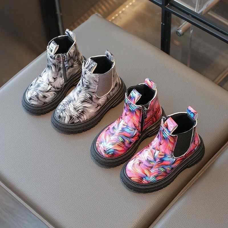 Boots Girls Ankle Boots Kids Chelsea Boots Fashion Flower Prints Rubber Outsole Toddlers Children Fashion Boots 2024 Autumn Winter New H241018