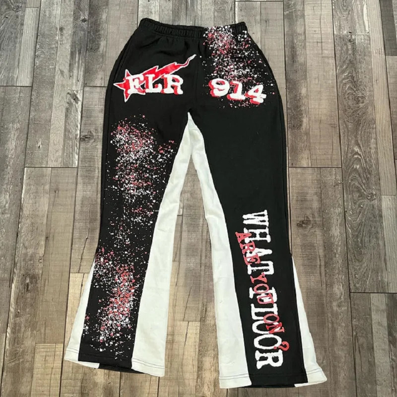 Y2k Street Printed Flared Pants Mens Harajuku Casual Loose Wide Leg Joggers Hip Hop Straight Vintage Trouseres 241018