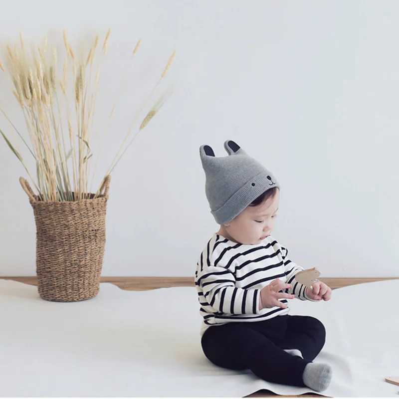 Newborn Spring Hat Crochet Grey Baby Bear Ear Infant Bonnet Baby Cap for Girls Boys Kids New Baby Spring Autumn And Winter LX241018