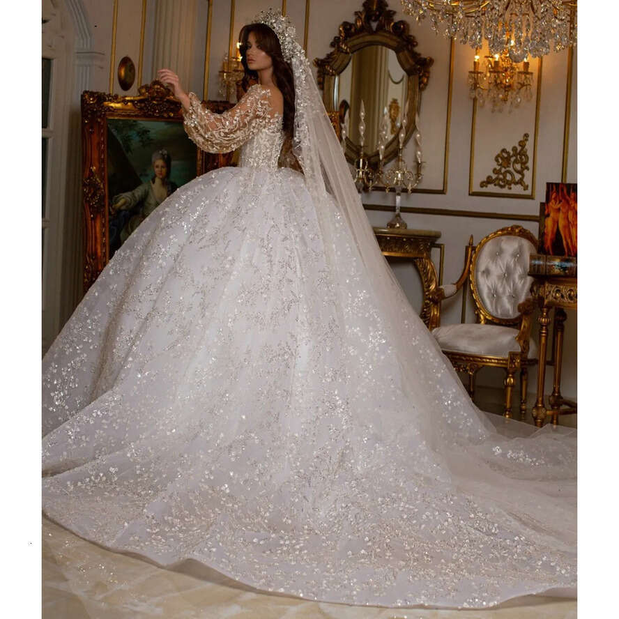 Wedding Dresses Ball Glitter Gown Sparkly D Lace Appliques Long Sleeves Bride Gowns Princess Bridal Dress For Women Robes De Mariage S s ress e