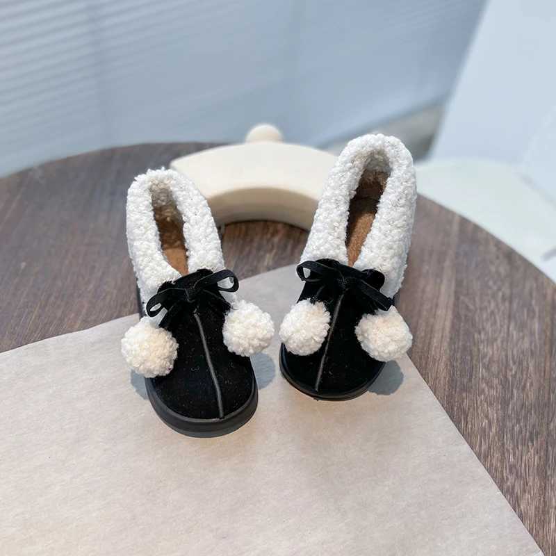 Boots Korean Style Children Girls Snow Boots 2023 Winter New Kids Fur Ball Classic Fashion Boys Casual Boots Simple Non-slip Flats H241018
