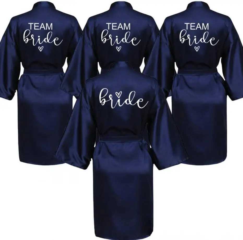 Wedding Party Team Bride Robe With Black Letters Kimono Satin Pajamas Bridesmaid Bathrobe SP063XJ241018