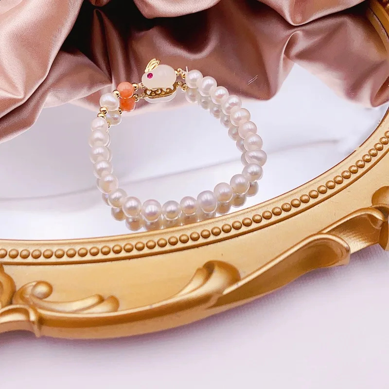 Minar Creative Opal Freshwater Pearl Cartoon Rabbit Butterfly Flower Cat Cherry Bow String Bracelet 241018