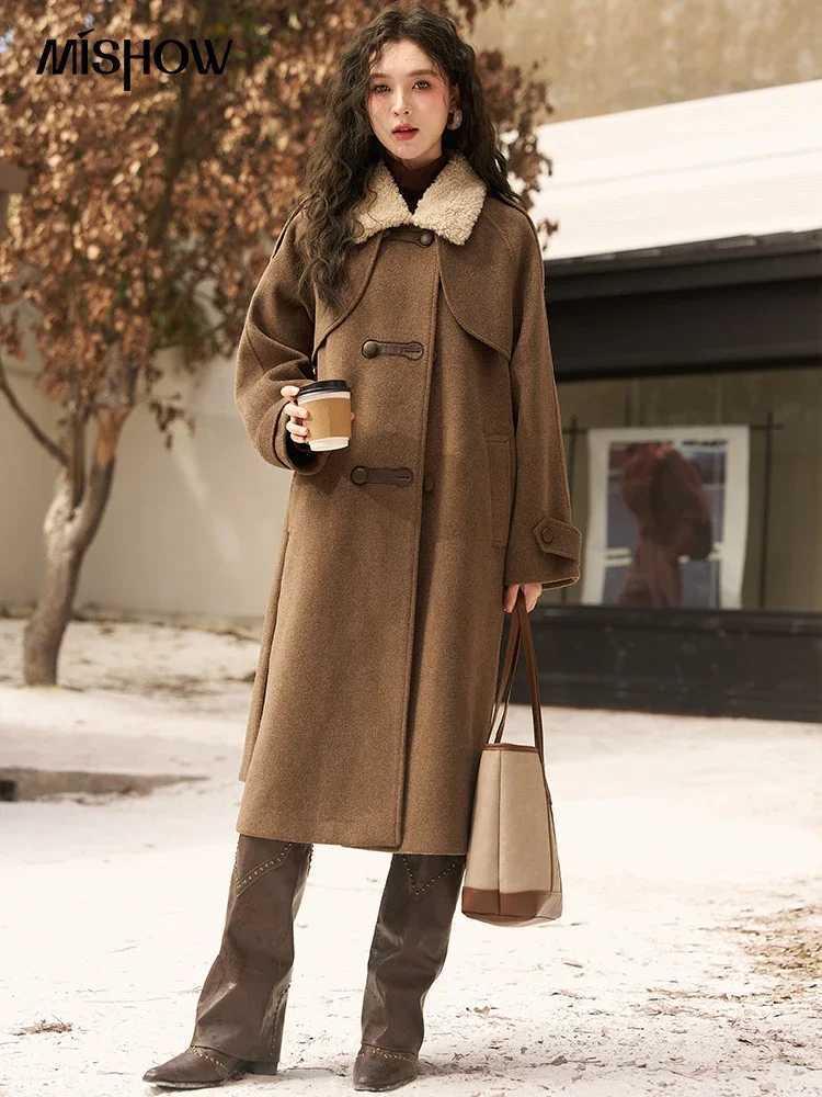MISHOW Winter Thick Woolen Long Coat for Women 2023 Loose Warm Female Overcoats Lamb Fur Collar Coats Woman Clothing MXC55W0142X241018