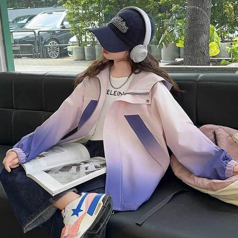 New Fashion Childrens Gradient Hoodie Jacket Girls Clothing Korean Autumn Clothing Coat with Hoodie 5 6 7 8 12 14Y M241018