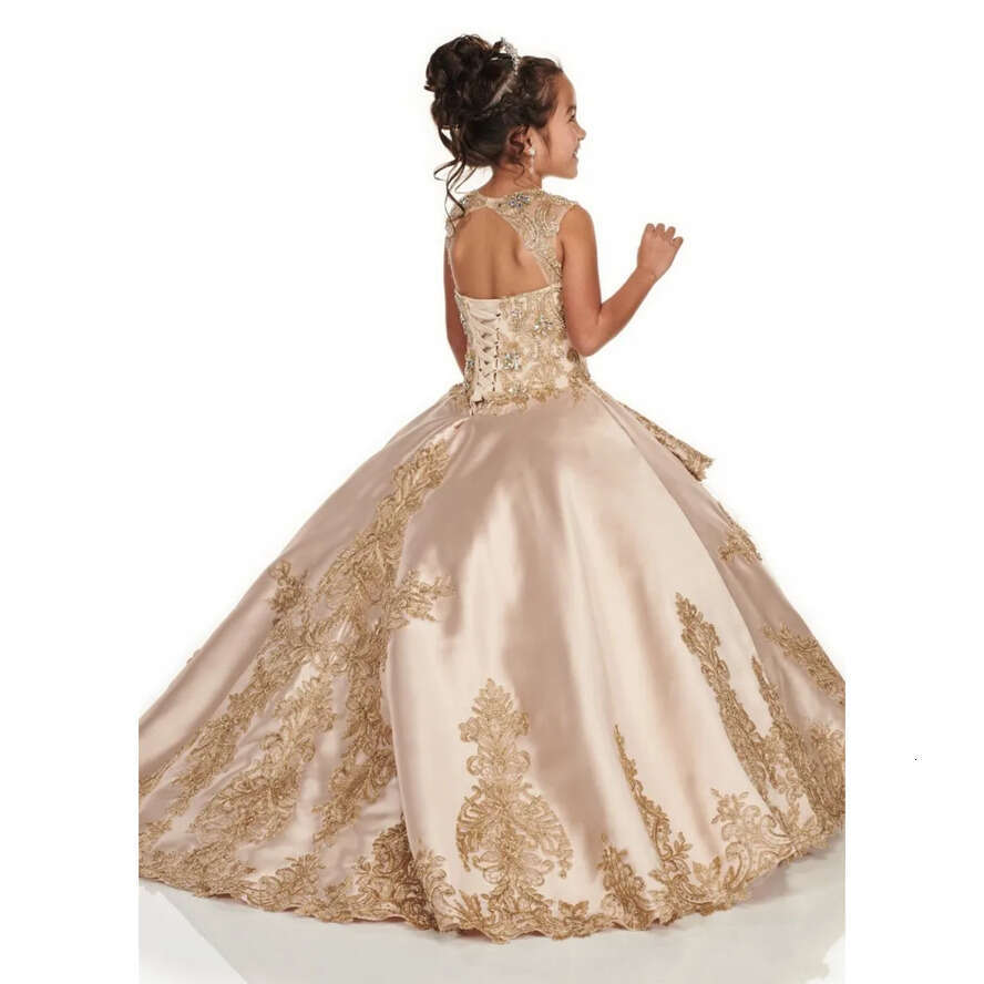 Girls Adorable Pageant Champagne 2020 New Beaded Crystals Appliqued Long Ruched Toddler Dress Corset Wer Girl Dresses Formal Wear es