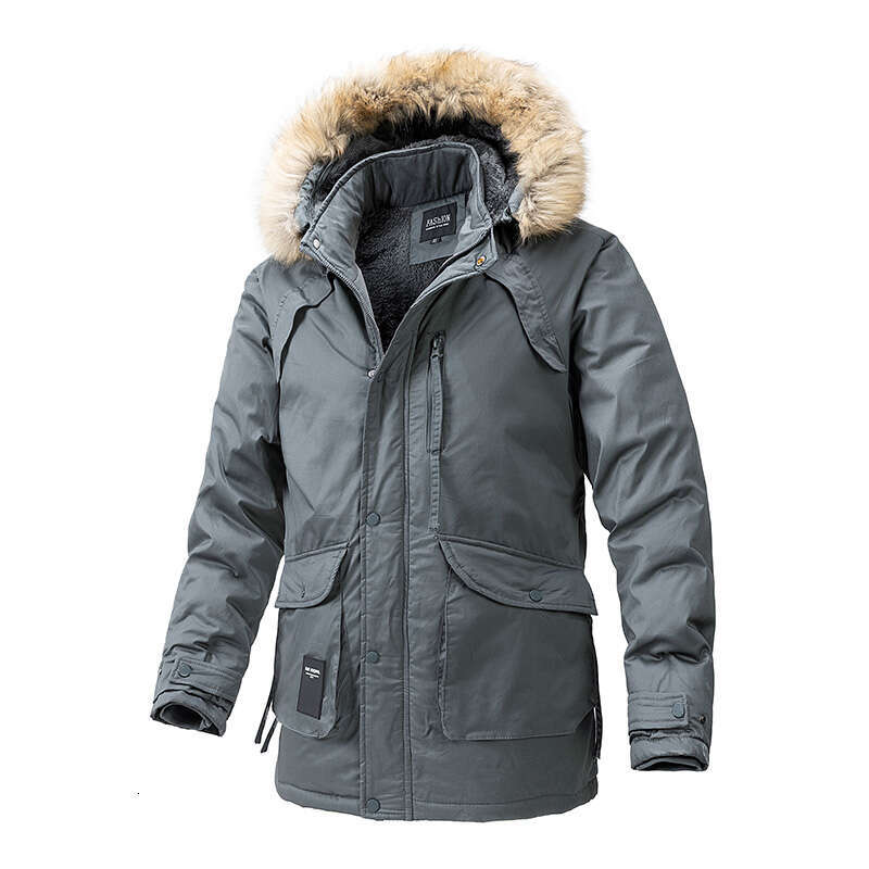 Men's Winter Parka Warmth Thickened Mid-Length Coat With Large Overcoat Casual Down Windproof Solid Color Fashion Brand Parkas